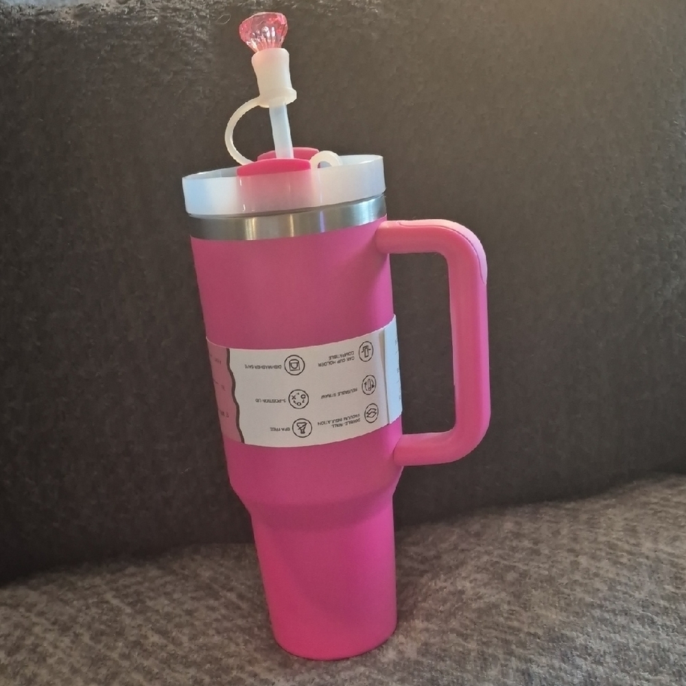 Pink Tumbler with Handle and Straw